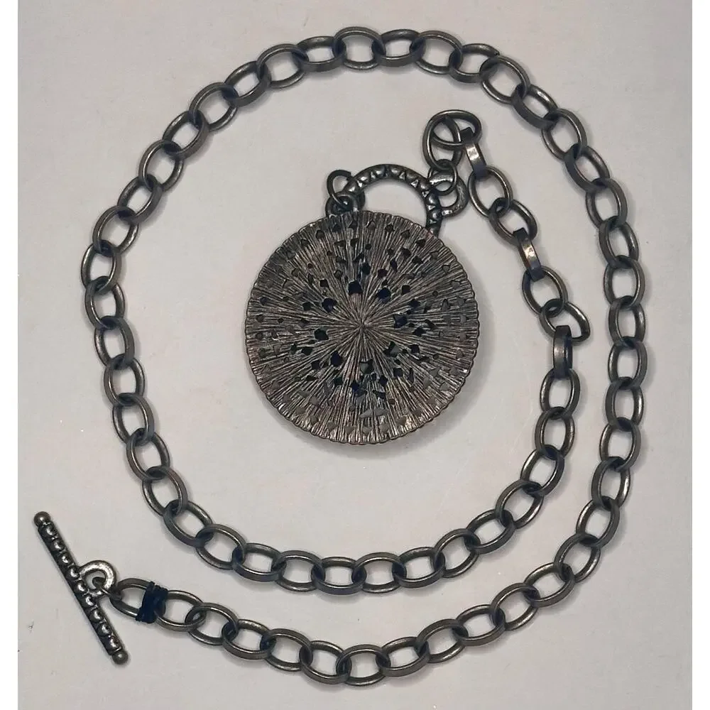 Vintage Inspired Statement Necklace With Mandala Pendant Chain Link Necklace